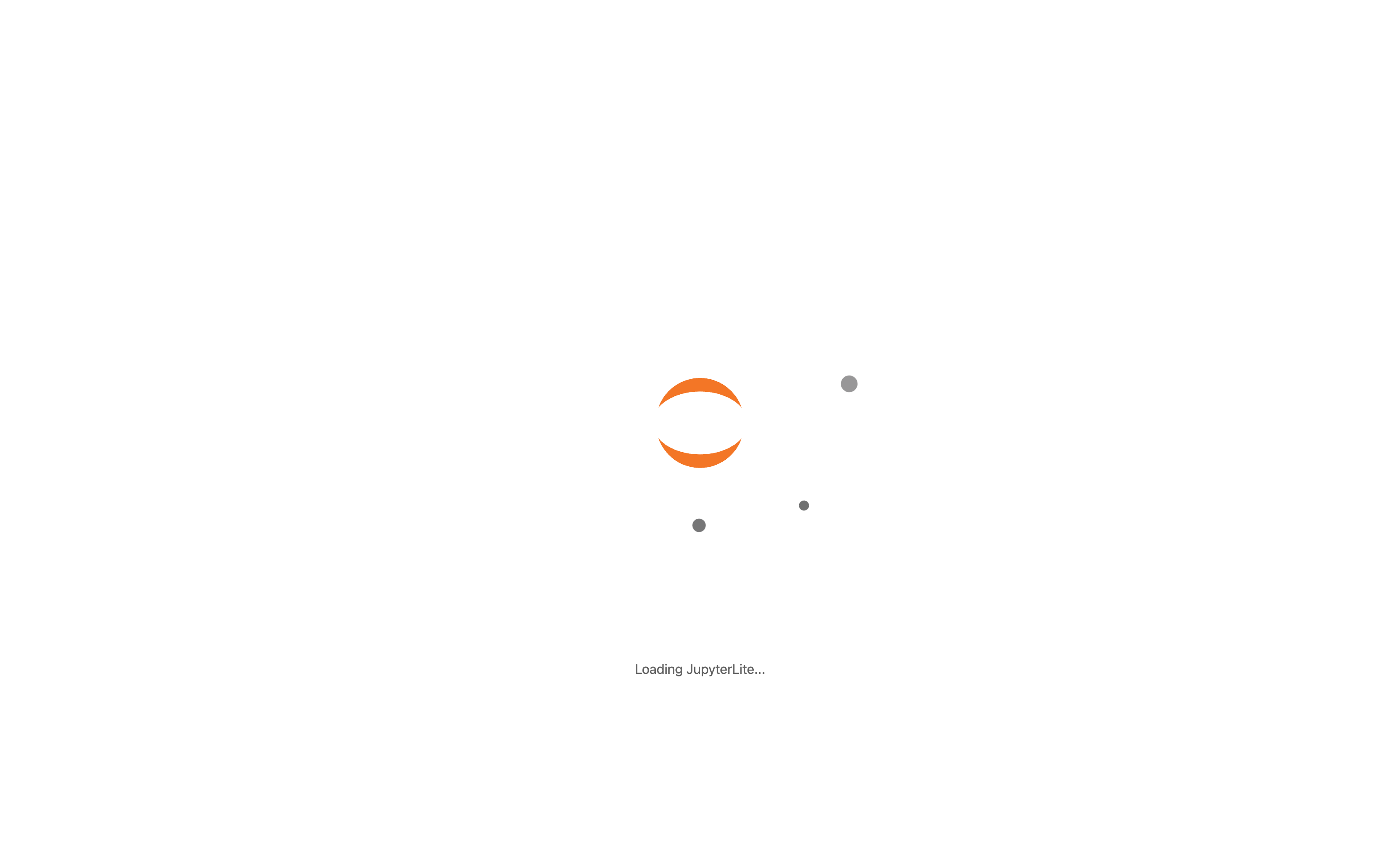The new JupyterLite loading screen, with the Jupyter planet logo and orbiting moons